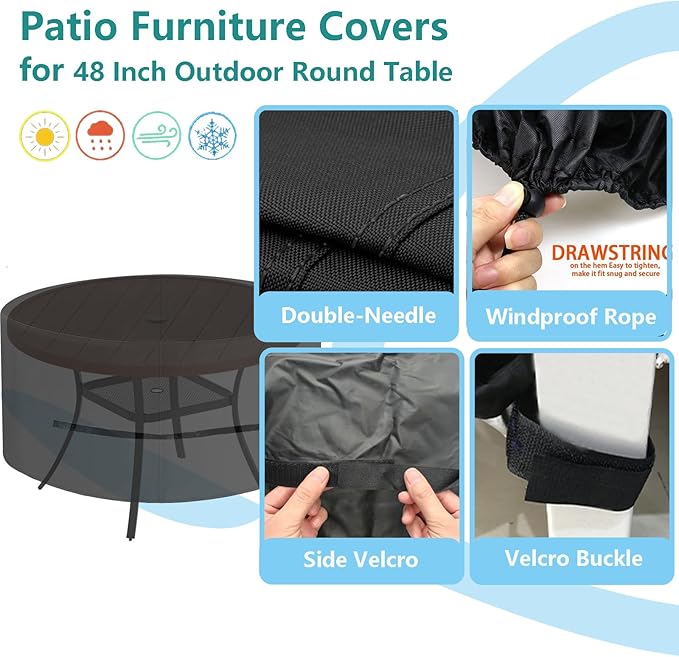 Oslimea Round Outdoor Patio Table Cover 96 Inch, Patio Furniture Covers for Outdoor Table, Waterproof, Windproof, UV Resistant and All Weather Resistant (Black, 96"DIAx28"H)