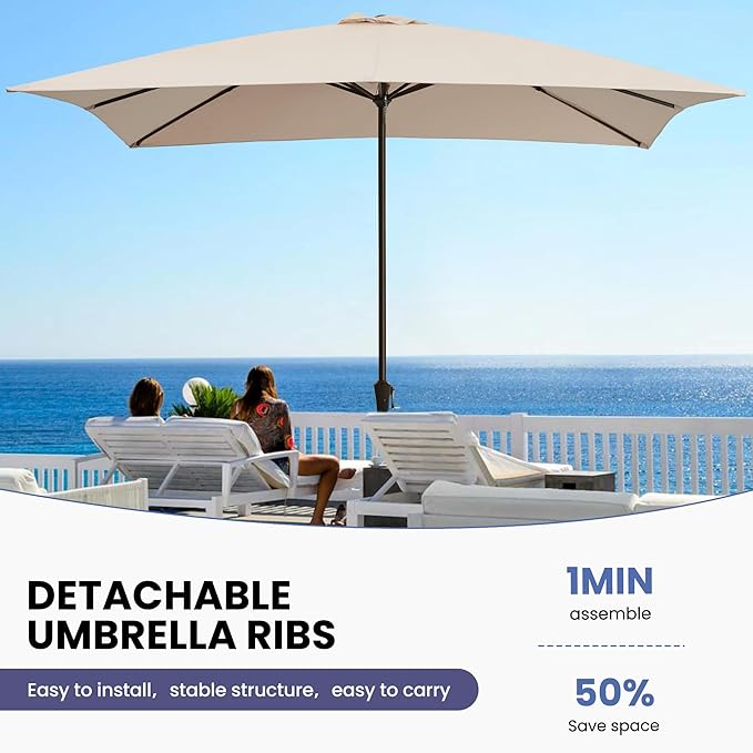 Ayge 8x10FT Large Rectangular Patio Umbrella Outdoor Table Umbrella w/Crank Rectangle Market Umbrella UV Protection for Garden, Deck,Lawn,Yard & Pool, Beige
