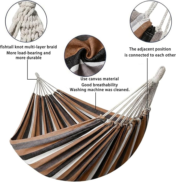 Canvas Hammock 122" Long X 59" Wide 2 Person Hammock 440 pounds Maximum Weight Applicable Scenes in Courtyard Autumn, Indoor Hanging Chairs, Beach Leisure (Black White, Full)