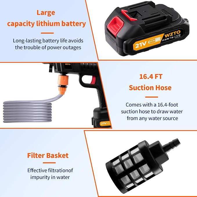 Cordless Portable Washer, 1500w Battery Operated Washer, 60Bar/870 PSI Cordless Washer with 12 Accessories, Lightweight Car Washer Gun for Cars/Floors/Gardens