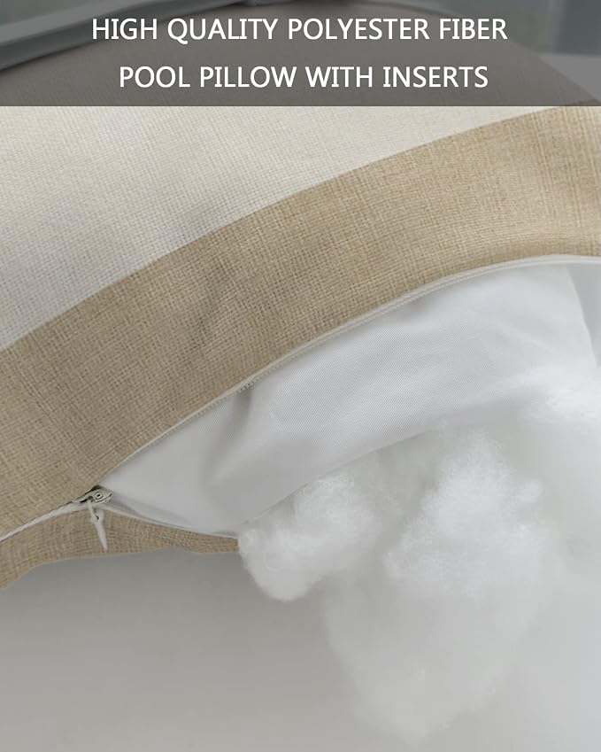 Outdoor Pillows Covers with Inserts Country Vintage Linen Texture Waterproof Recliner Pillow with Adjustable Strap Throw Pillows for Patio Furniture Pool Lounge Chair, 11x16 inch, 1PCS