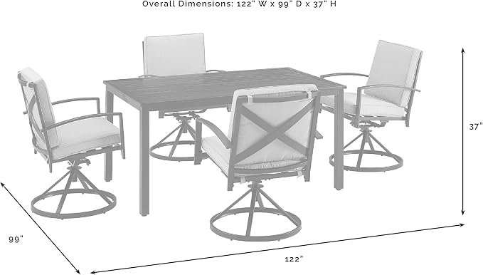 Crosley Furniture Kaplan 5-Piece Outdoor Dining Set for 4, Patio Table and Chairs for Backyard, Deck, Oiled Bronze with Oatmeal Cushions