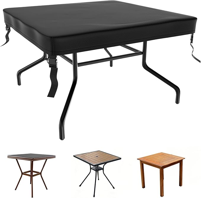 M METERXITY Square Patio Table Cover, 40"L x 40"W x 4"H Rectangular Table Cover for Outdoor Furniture, All-Weather/Waterproof/UV-Resistant, Patio Furniture Protector [Black]