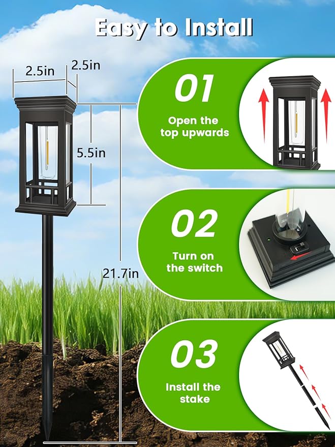 LORRYTE 4 Pack Solar Pathway Lights Outdoor Waterproof, Garden Lights Solar Powered for Outside, Auto On/Off Landscape Lighting for Path Yard Walkway Patio Lawn Driveway Decor, Warm White