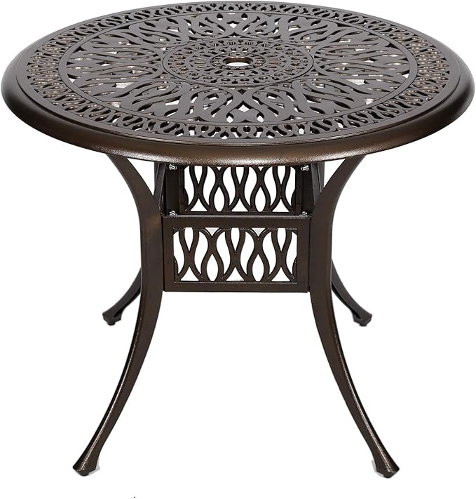 YUSING 5 Piece Patio Bistro Set，Cast Aluminum Antique Copper Outdoor Furniture Round Bar Height Dining Table and Swivel Chairs for Garden, Porch (4 Chair+35" Table)