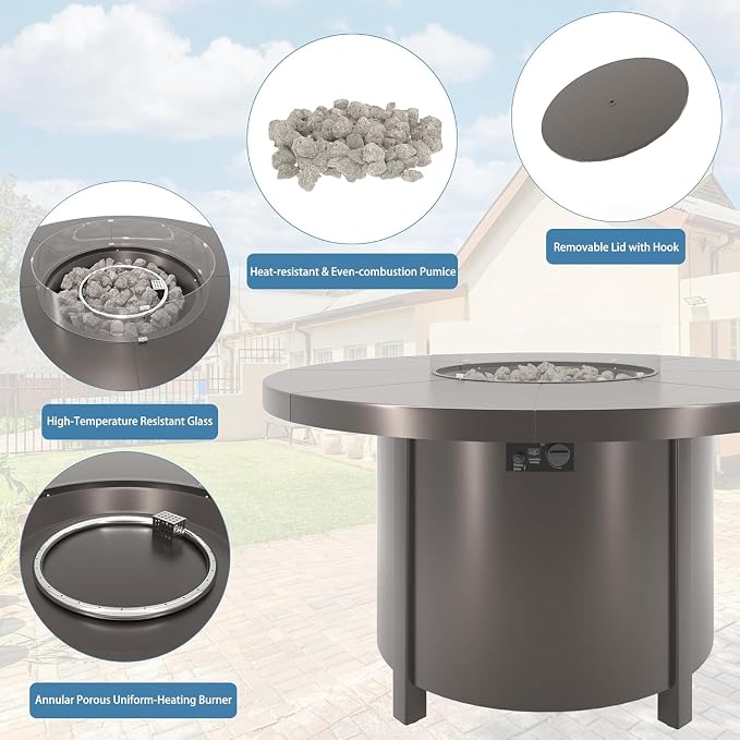 Aluminum Outdoor Patio Furniture Set,5 Pieces 4 Seats Patio Conversation Sets with 48" Round Propane Fire Pit Table,Metal Furniture Set with Thick Cushion,Sand
