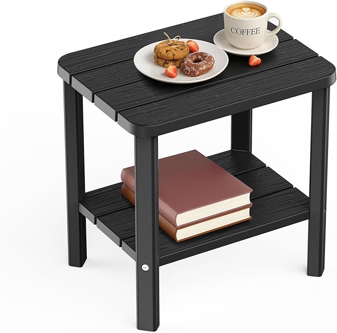 Side Table, Premium & Durable Outdoor Side Table, Resin Patio Side Table with Waterproof Design for Patio, Backyard, Pool, Porch (Black)