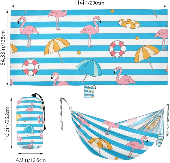 Blue White Striped Summer Flamingo 330lb Capacity Outdoor Hammock with Tree Straps Fabric Hammock for Outside Patio Garden jamaca para Patio