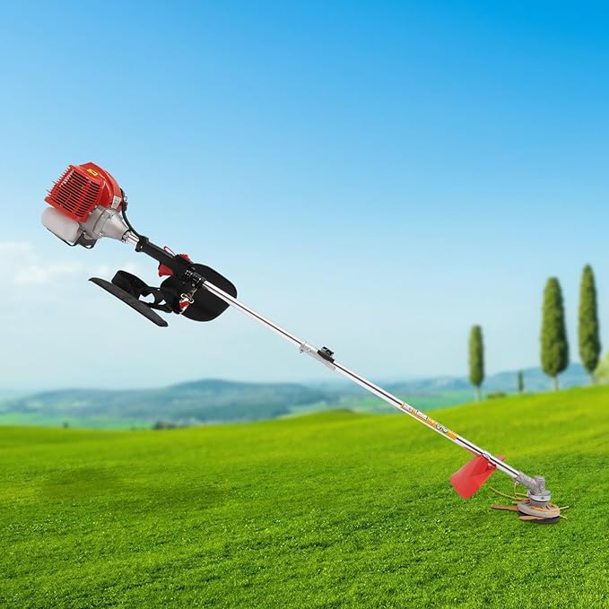 Gas Powered Weed Eater, 43cc 2-Stroke Cordless Lawn Edger Gas String Trimmer with Two Blade Heads, Trimmer Power Gasoline Chainsaw for Home Lawn Mowe, Orchard Mowing, Tea Garden Mowing