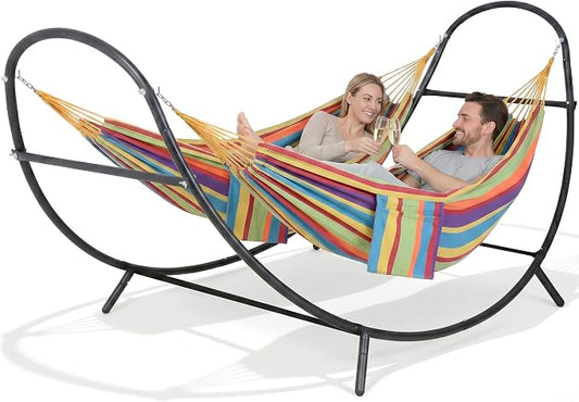 SUNCREAT Hammocks for Outside with Stand, Porch Hammock and Stand, 475 lbs Capacity, Patent Pending, Rainbow