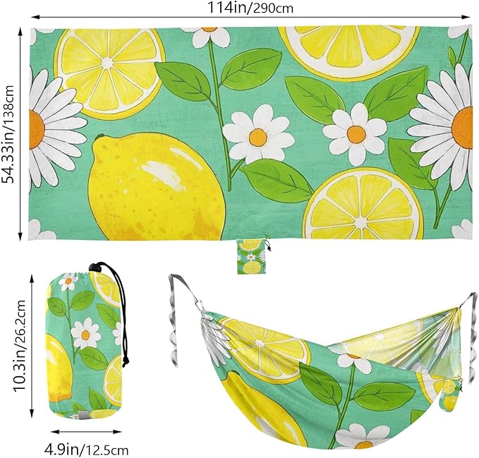Summer Lemon Daisy Flower 330lb Capacity Hammocks with Tree Straps Tree Hammock for Outside Beach Patio Garden hamaca de Algodon para Jardin