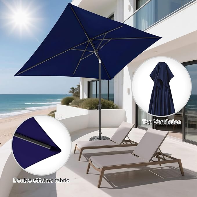 FLAME&SHADE 6.5 x 10 ft Rectangular Patio Umbrella with Push Button Tilt & Crank, Table Market Rectangle Rectangle Umbrella Outdoor for Yard, Pool, Garden, Porch(Navy Blue)