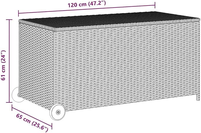 Patio Storage Box Light Gray Poly Rattan Weather Resistant Deck Cushion Container 47.2"x25.6"x24" Outdoor Garden Bench Chest with Wheels and Lockable Lid for Backyard Porch