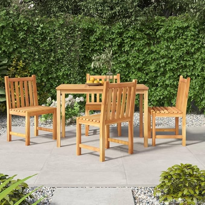 5 Piece Patio Dining Set Solid Wood Teak Outdoor Table and Chairs with Waterproof Finish for Garden Backyard Deck Restaurant Gatherings Dining Relaxing Weather Resistant Furniture