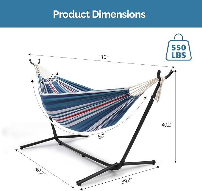 Camping Hammock with Stand, Portable Hammock with Stand, Outdoor Hammock Heavy Duty Hammock Bed 250lbs Capacity Travel Bed with Carrying Case for Backpacking, Travel, Beach, Backyard, Patio, Hiking