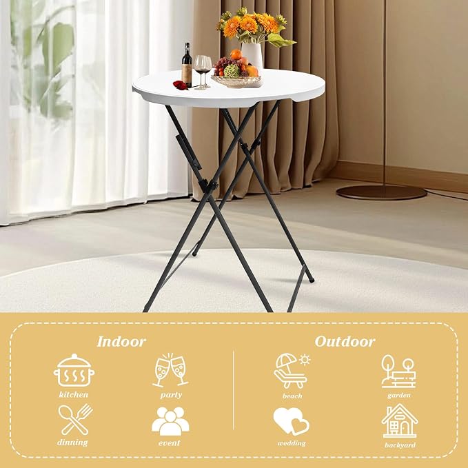 Folding 2-Pack 32in Bar Table Round Foldable Cocktail Table for Indoor and Outdoor Use Compact Design Portable Ideal for Parties Events Dining and Gatherings
