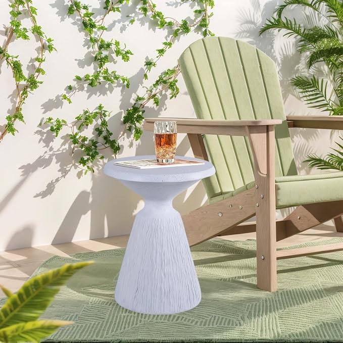 Modern Cement Tree Stump Accent Table, Round Outdoor Side Table & Garden Stool for Patio, Indoor and Outdoor Decor, Aqua Grey