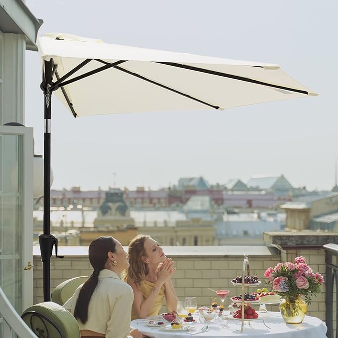 C-Hopetree 9 ft Half Round Outdoor Patio Market Wall Umbrella with Tilt, Ivory