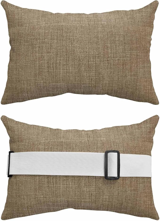 Brown Outdoor Lumbar Pillows 11x16 Set of 2, Farmhouse Burlap Solid Beige Color Modern Linen Texture Waterproof Throw Pillow Covers with Insert, Decorative Pillowcase Cushion for Couch Sofa Bed