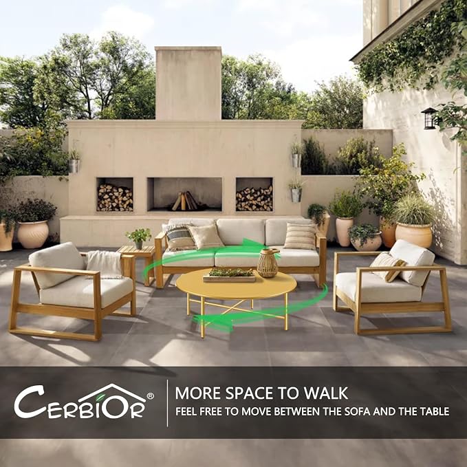 Patio Round Steel Patio Coffee Table, Weather Resistant Anti-Rust and Waterproof Indoor and Outdoor Large Side Table, for Garden Living Room Bedroom Balcony（Gold）