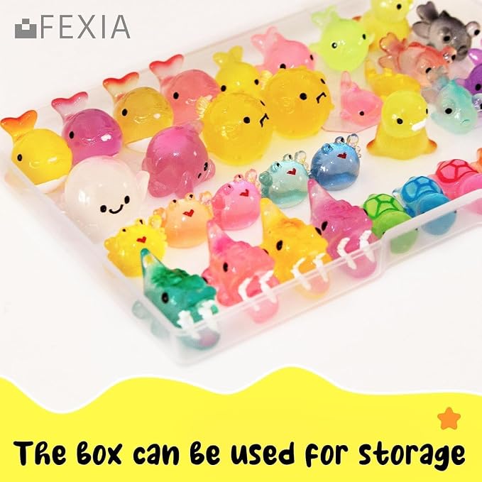FEXIA 50 Pcs Ocean Mini Resin Animals Tiny Aquariums Decor Glow in The Dark Resin Figures Luminous for Garden Landscape Sea Decor DIY
