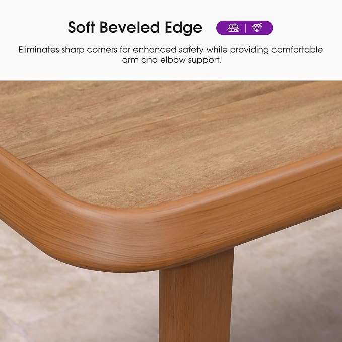 PURPLE LEAF Counter Height Table Patio Retangluar Table Dining Coffee Kitchen Breakfast Bistro Outdoor Pub Bar Table for Garden Balcony, Deep Teak