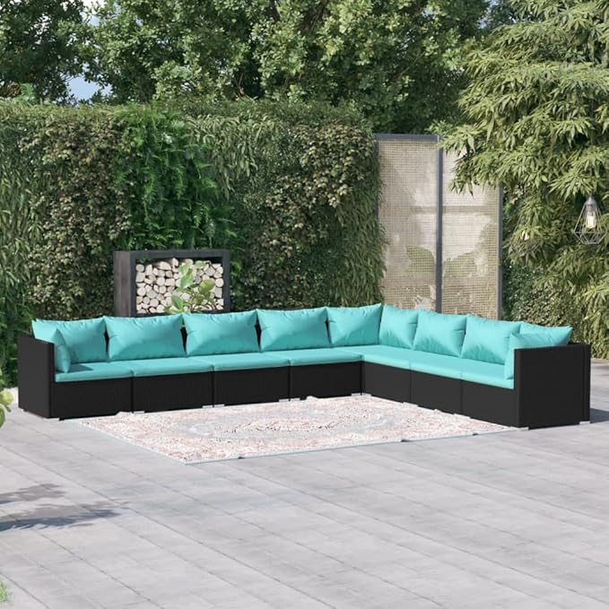 Patio Lounge Set with Cushions,Outdoor Table and Chairs Set,Terrace Conversation Set Furniture,Outdoor Furniture,for Garden,Backyard,8 Piece Poly Rattan Black
