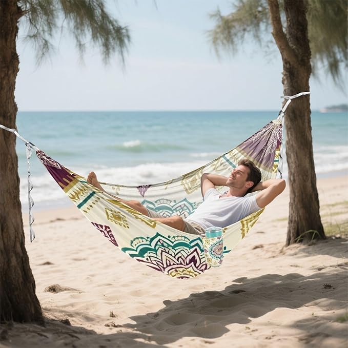 Mandala Pattern Camping Hammocks Fabric Hammock for Outside Patio Backyard Poolside