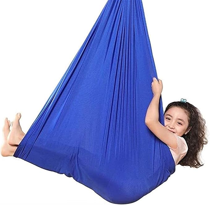 Kid Sensory Swing Indoor Yoga Hammock Steady Hanging Seat Chair House Cuddle Swing for Autism ADHD Aspergers (Color : Blue, Size : 100 x 280 cm (L x W))