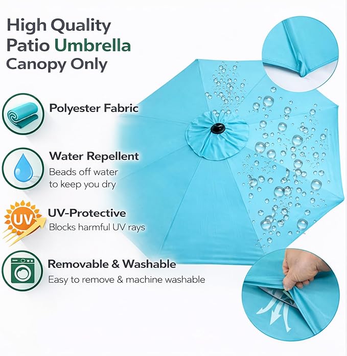 Sfmora 9ft Patio Umbrella Replacement Canopy for 8 Ribs, Outdoor Umbrella Canopy ONLY, Market Umbrella Top, Water-Resistant & UV-Protective