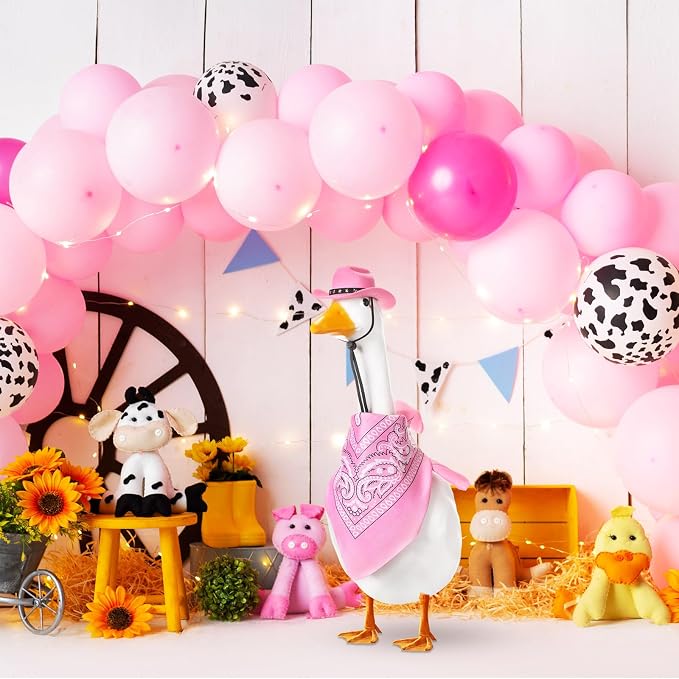 Shyyween Western Cowboy Porch Goose Outfits for 23"/ 17'' Lawn Cement Goose Statue Clothes Cowboy Hat with Bandana Scarf(Pink)