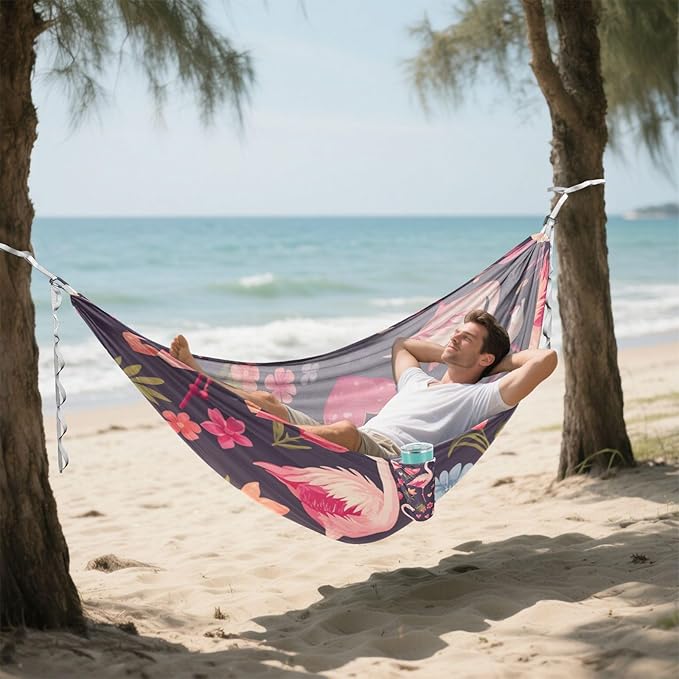 Pink Flamingos Romantic Love 330lb Capacity Hammocks with Hanging Rope Indoor Hammock for Indoor Outdoor Patio hamaca para Patio Exterior