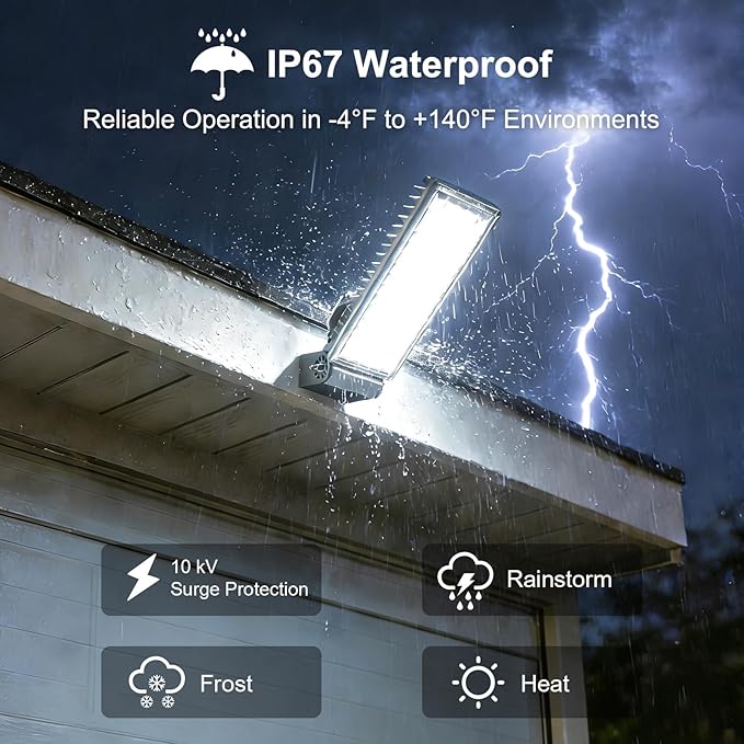 100W LED Flood Lights Outdoor with Photocell & Remote, 14000lm Dusk to Dawn LED Parking Lot Light, 6500K Daylight Security Light, IP67 Waterproof Stadium Lights for Garten Yard
