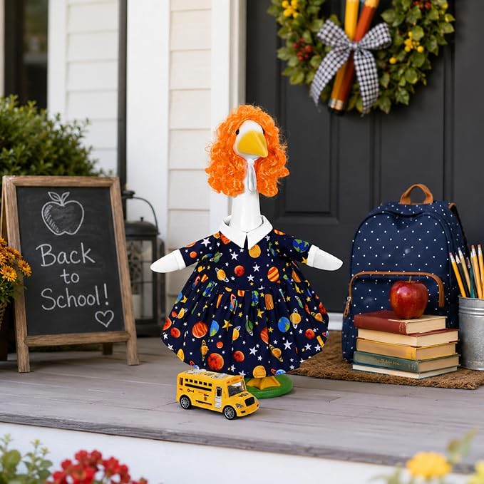 JcHrmers Back to School Porch Goose Outfits Teacher Goose Outfits Lawn Goose Clothes Fits 23" Cement Plastic Goose Statue for School Classroom Outdoor Garden Lawn Yard Patio Decor