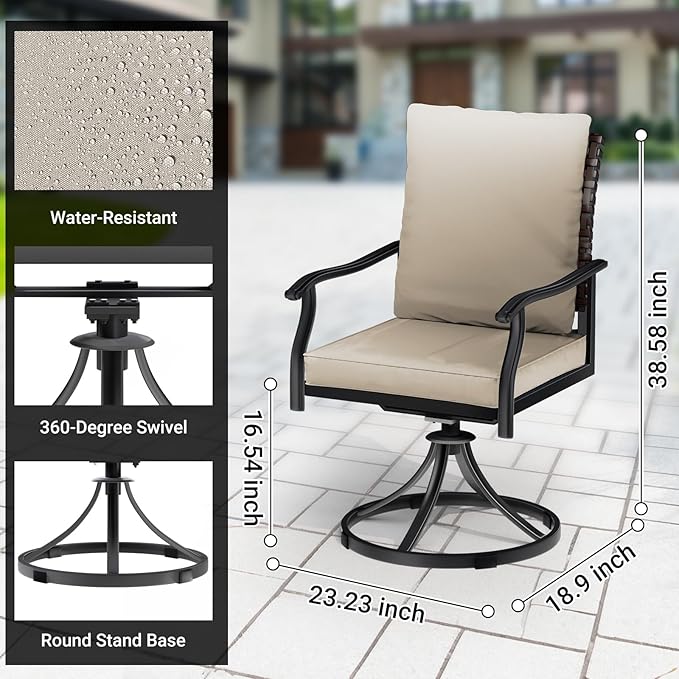 LEVELEVE 2-Piece Swivel Dining Chairs, Outdoor Patio Bistro Chairs for Lawn, Garden, Deck, Backyard & Porch (Matching Series for 5-Piece Set)