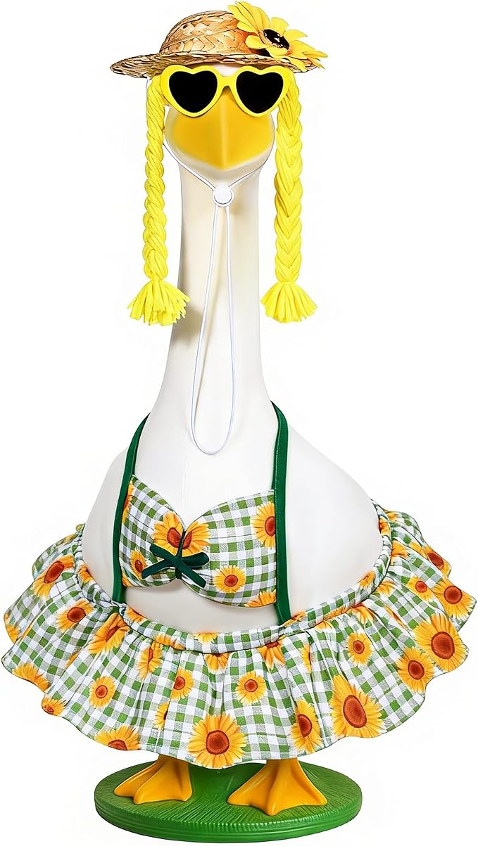 JcHrmers Bikini Goose Outfit Summer Sunflower Porch Goose Outfits Hawaiian Lawn Goose Clothes Fits 23" Cement Plastic Goose Statue for Summer Outdoor Garden Yard Patio Art Decor