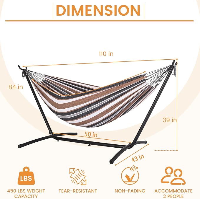 Lazy Daze Portable Hammock with Stand, Free Standing Hammocks for Indoor Outdoor Patio Yard, Has a Carrying Bag and Pillow, 9ft Hamacas Heavy Duty 2 Person Amaca 450 lbs Capacity(Farmhouse)