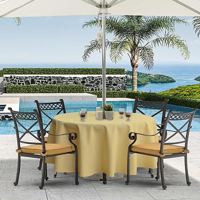 Outdoor Tablecloth Wrinkle-Free Stain Resistant Waterproof Polyester Fabric Table Cover with Zipper Umbrella Hole for Picnic/Party/Dinner/Patio Garden(60inch Round,Zippered,Yellow)