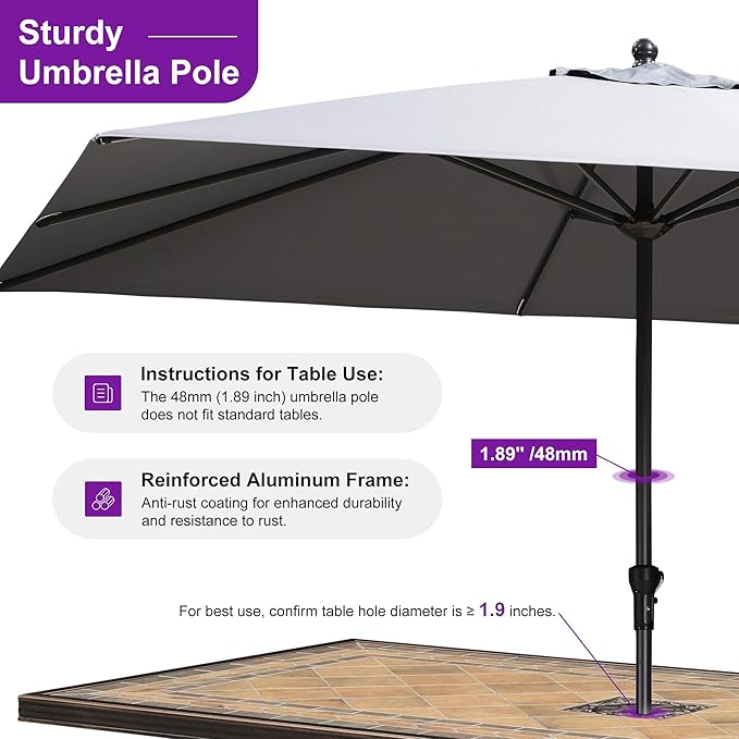 PURPLE LEAF 12' x 9' Patio Market Umbrella Outdoor Table Sun Umbrellas with Crank 8 Aluminum Sturdy Ribs for Pool Deck Backyard Beach Light Gray