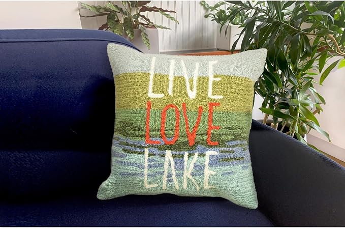 Liora Manne Lush Decor FRONTPORCH Indoor/Outdoor Handmade Pillow - Transitional Graphic Casual Nature Accent (Live Love Lake Water) (18" x 18")