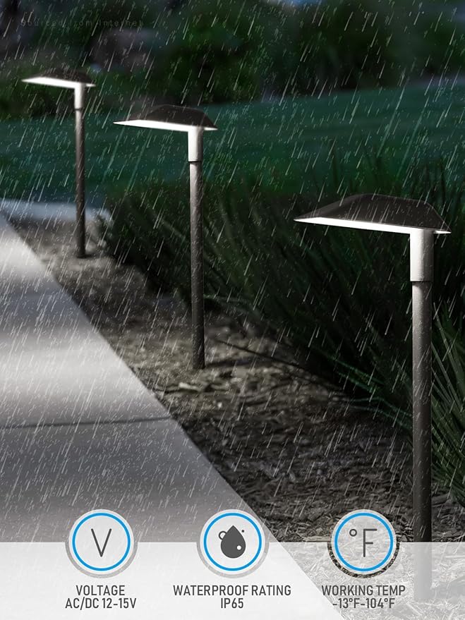 LEONLITE 12-Pack Anti-Glare Low Voltage Pathway Lights, 5W Wired LED Landscape Path Lights, Aluminum IP65 Outdoor Landscape Lighting for Walkway Yard, 5000K Daylight, ETL