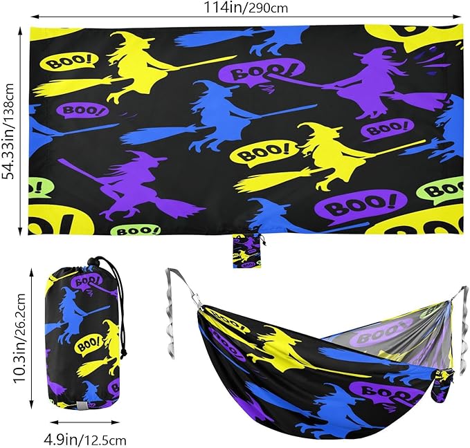 Hammocks for Outside Halloween Witch Camping Hammock Portable Hammocks with Tree Straps and Carry Bag Camping Accessories for Hiking Beach Outdoor