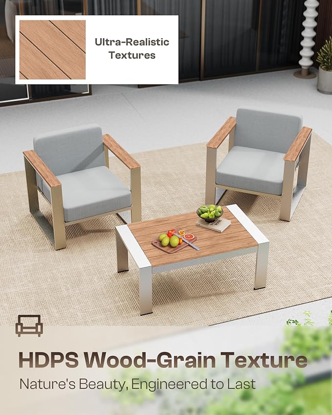 Aluminum Patio Furniture Set, 5 Seats Outdoor Patio Conversation Sets with Ergonomic Seat and Wide Washable Thick Cushions, Modern Outdoor Sectional Furniture for Balcony, Porch