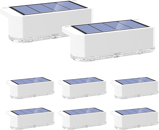 Peasur Solar Fence Lights Outdoor, 8 Pack Step Light Solar Powered, Waterproof LED Deck Lights for Stairs Railing Yard Patio Outside Warm White-White