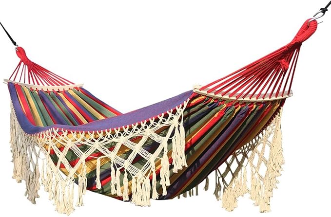 Handmade Cotton Woven Hammock, Portable Boho Canvas Swing with Tassels for Indoor and Outdoor Use, Perfect for Patio, Yard, Garden, and Camping