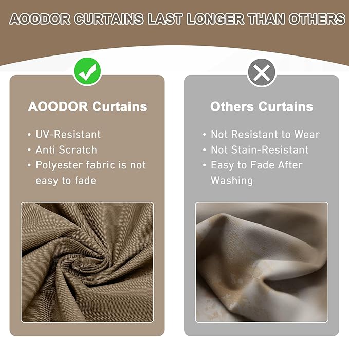 Aoodor 12x12 ft Outdoor Gazebo Curtains, 4 Panels Waterproof Privacy Sidewall Replacement with Zipper for Patio Pergola and Canopy, Light Coffee and Coffee