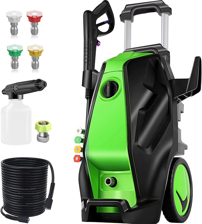 5000PSI 4.0GPM Heavy Duty Electric Pressure Washer with 33 FT Extension Hose, 4 QCNozzles and 500ml Foam Cannon for Cars/Fences/Driveways/Patios/Home Cleaning, Green