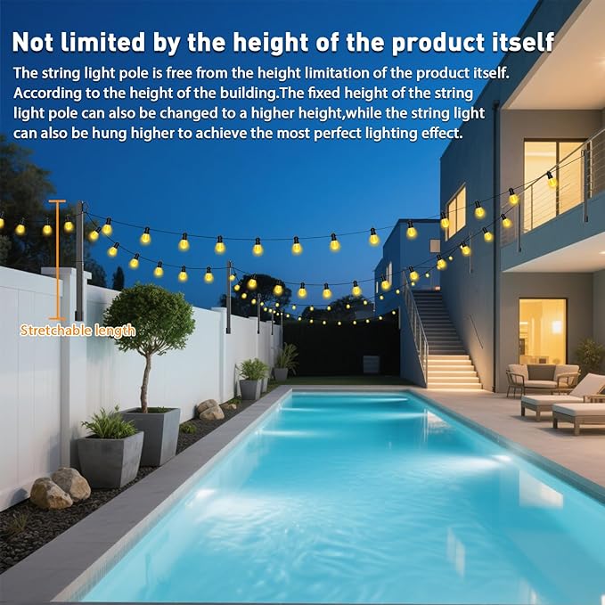 LETIANPAI 2.8Ft String Light Poles 4 Pack,Light Poles for Outside Lights,Outdoor with Fence Brackets Hanging Lights,Metal Stand Deck Patio Backyard