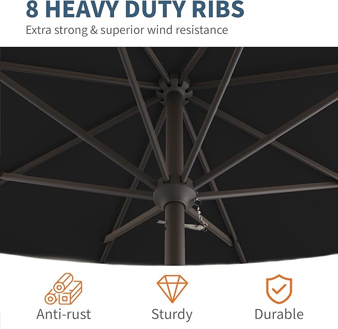 10FT Patio Umbrella, Outdoor Umbrella with Push Button Tilt and Crank, 8 Sturdy Ribs, UV Protection & Waterproof Market Umbrella for Pool, Backyard, Beach,Deck (Black)