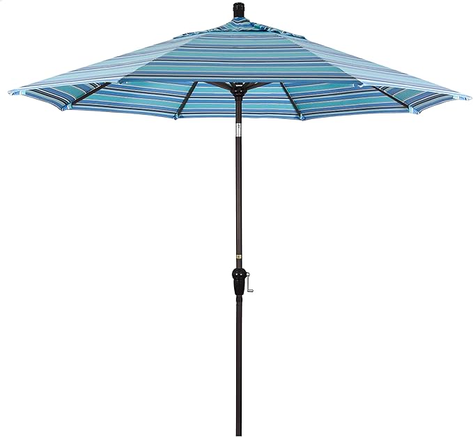 California Umbrella 9' Round Aluminum Market Umbrella, Crank Lift, Auto Tilt, Bronze Pole, Sunbrella Spectrum Cilantro